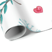 かわいいクリスマススノーフレークと赤いハート ラッピングペーパー (ロールコーナー)