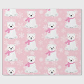 かわいいクリスマススノーフレーク極熊ベビーガールピンク ラッピングペーパー (フラット)