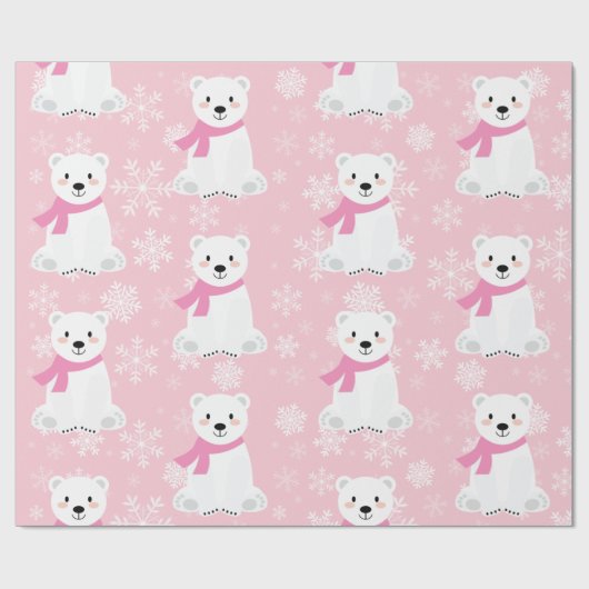 かわいいクリスマススノーフレーク極熊ベビーガールピンク ラッピングペーパー (フラット)