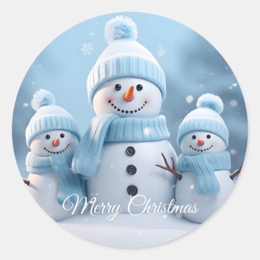 かわいいクリスマススノーマンステッカー ラウンドシール (正面)
