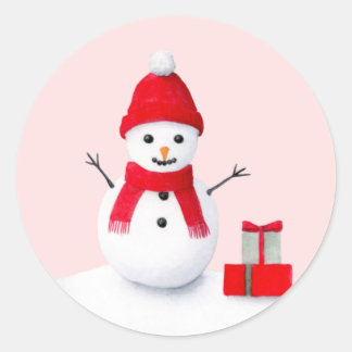 かわいいクリスマススノーマンパステル水彩ステッカー ラウンドシール