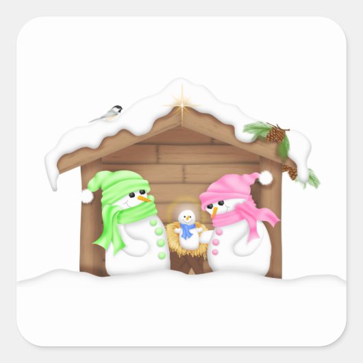 かわいいクリスマススノーマン+マネージャー スクエアシール (正面)