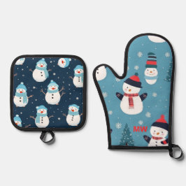 かわいいクリスマススノーマン 鍋つかみ&鍋敷きセット
