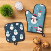 かわいいクリスマススノーマン 鍋つかみ&鍋敷きセット (トップダウン)