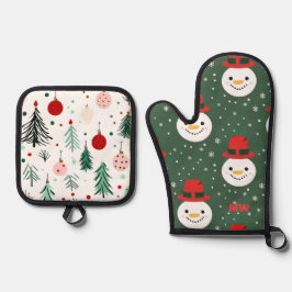 かわいいクリスマススノーマン 鍋つかみ&鍋敷きセット