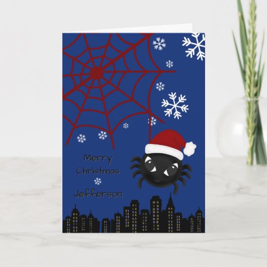 かわいいクリスマススパイダーのパーソナライズ シーズンカード (正面)