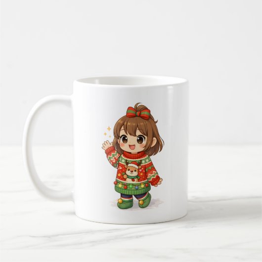 かわいいクリスマスセーターの女の子マグカップ コーヒーマグカップ (左)