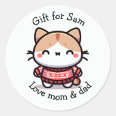 かわいいクリスマスセーター子猫 ラウンドシール (正面)