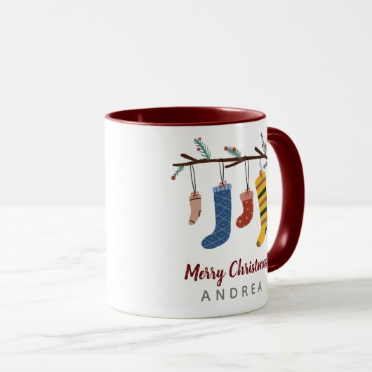 かわいいクリスマスソックスのホリデーギフト マグカップ (正面右)