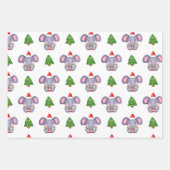 かわいいクリスマスゾウとクリスマスツリー ラッピングペーパーシート (正面)