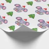 かわいいクリスマスゾウとクリスマスツリー ラッピングペーパー (角)