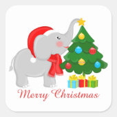 かわいいクリスマスゾウの木にメッセージシールを追加 スクエアシール (正面)