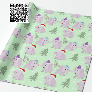 かわいいクリスマスゾウの柄 ラッピングペーパー