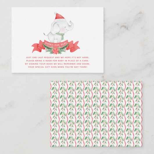 かわいいクリスマスゾウ |赤ちゃんシャワー用の本 エンクロージャーカード (正面/裏面)