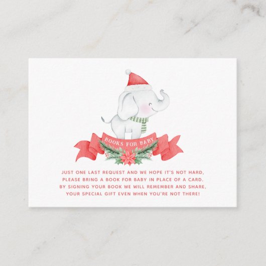 かわいいクリスマスゾウ |赤ちゃんシャワー用の本 エンクロージャーカード (正面)