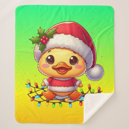 かわいいクリスマスダック漫画Santa-68362 シェルパブランケット (正面)