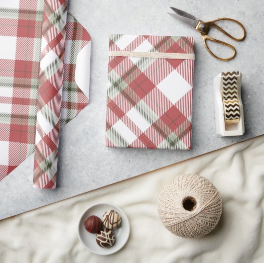 かわいいクリスマスチェック柄 ラッピングペーパー (クラフト)