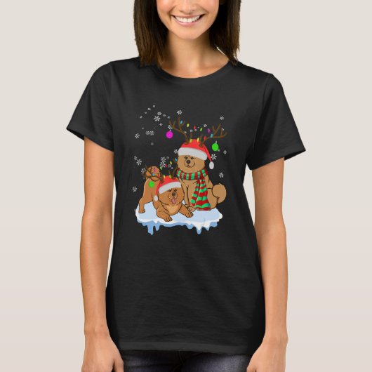 かわいいクリスマスチャウサンタ帽子トナカイ犬 Tシャツ (正面)
