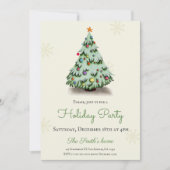 かわいいクリスマスツリーとオーナメントホリデーパーティー 招待状 (正面)