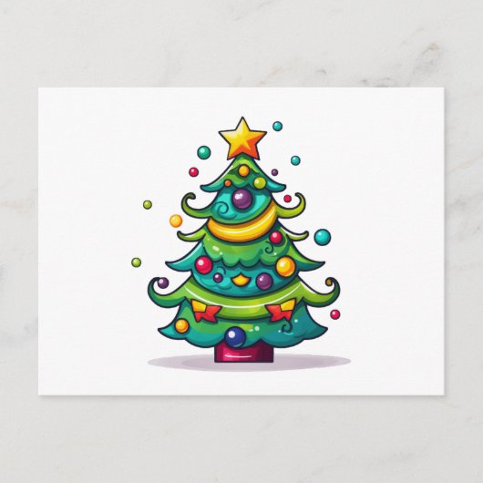 かわいいクリスマスツリーとオーナメント シーズンポストカード (正面)