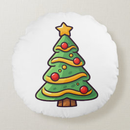 かわいいクリスマスツリーとオーナメント ラウンドクッション