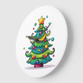 かわいいクリスマスツリーとオーナメント ラージ壁時計 (傾斜)