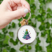 かわいいクリスマスツリーとカラフルオーナメント キーホルダー (手)