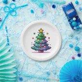 かわいいクリスマスツリーとカラフルオーナメント ペーパープレート (パーティー)