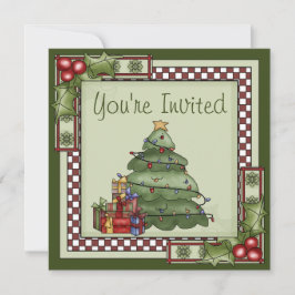 かわいいクリスマスツリーとギフトホリデーパーティー 招待状