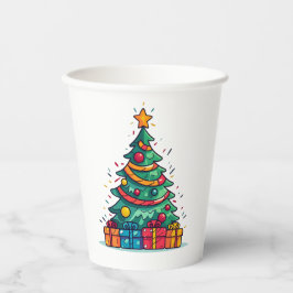 かわいいクリスマスツリーとプレゼント 紙コップ