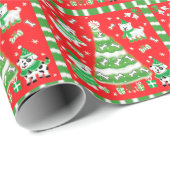 かわいいクリスマスツリーと子犬たちと骨 ラッピングペーパー (ロールコーナー)