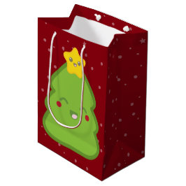 かわいいクリスマスツリーと星のギフトバッグ ミディアムペーパーバッグ