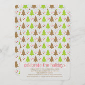 かわいいクリスマスツリーと水玉模様パーティー招待状 招待状 (正面/裏面)