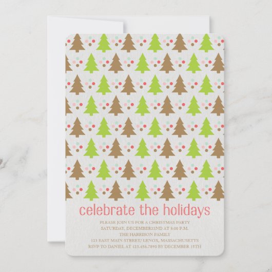 かわいいクリスマスツリーと水玉模様パーティー招待状 招待状 (正面)