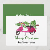 かわいいクリスマスツリーと赤いスクーター シーズンカード (正面/裏面)