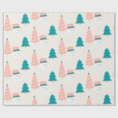 かわいいクリスマスツリーと雪だるま ラッピングペーパー (フラット)