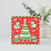 かわいいクリスマスツリーと骨つきの子犬 シーズンカード (スタンド正面)