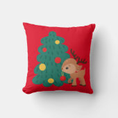 かわいいクリスマスツリーと鹿の子供 クッション (正面)