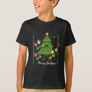 かわいいクリスマスツリーのキャラクターデザインTシャツ Tシャツ