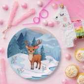 かわいいクリスマスツリーのトナカイの冬の風景 ペーパープレート (パーティー)