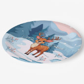 かわいいクリスマスツリーのトナカイの冬の風景 ペーパープレート (アングル)