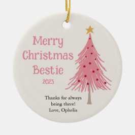 かわいいクリスマスツリーのピンクのほっぺ セラミックオーナメント