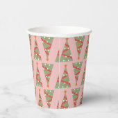 かわいいクリスマスツリーのホリデーパターン ピンク 緑 赤 紙コップ (右)