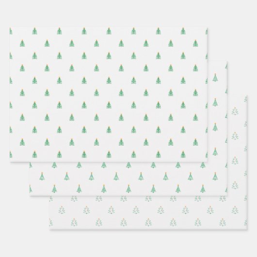 かわいいクリスマスツリーの上に白 ラッピングペーパーシート (セット)