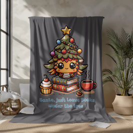 かわいいクリスマスツリーの下の本 - おもしろサンタ フリースブランケット