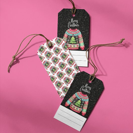 かわいいクリスマスツリーの不格好なクリスマススウェーター ギフトタグ