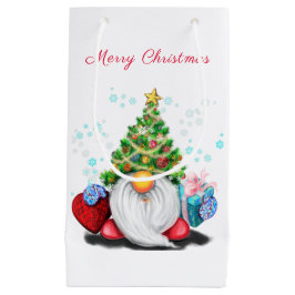 かわいいクリスマスツリーの帽子とプレゼントの小人 スモールペーパーバッグ