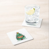 かわいいクリスマスツリーの愛らしいキャラクター スクエアペーパーコースター (インサイチュ)