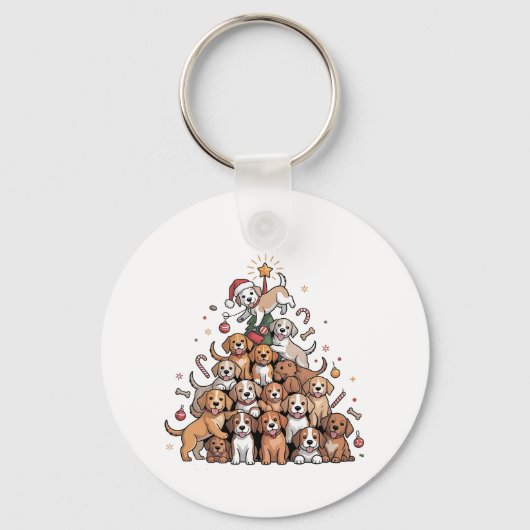 かわいいクリスマスツリーの犬のXmasツリーの子犬 キーホルダー (正面)
