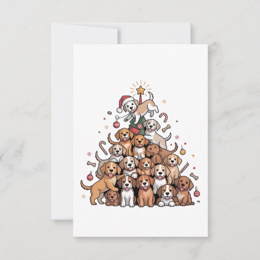 かわいいクリスマスツリーの犬のXmasツリーの子犬 ノートカード (正面)